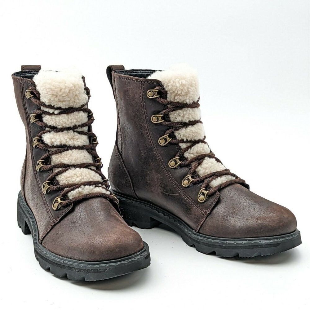 Sorel Women Lennox Hiking Brown Lace-up Shearling Leather Boots size 9 M NEW